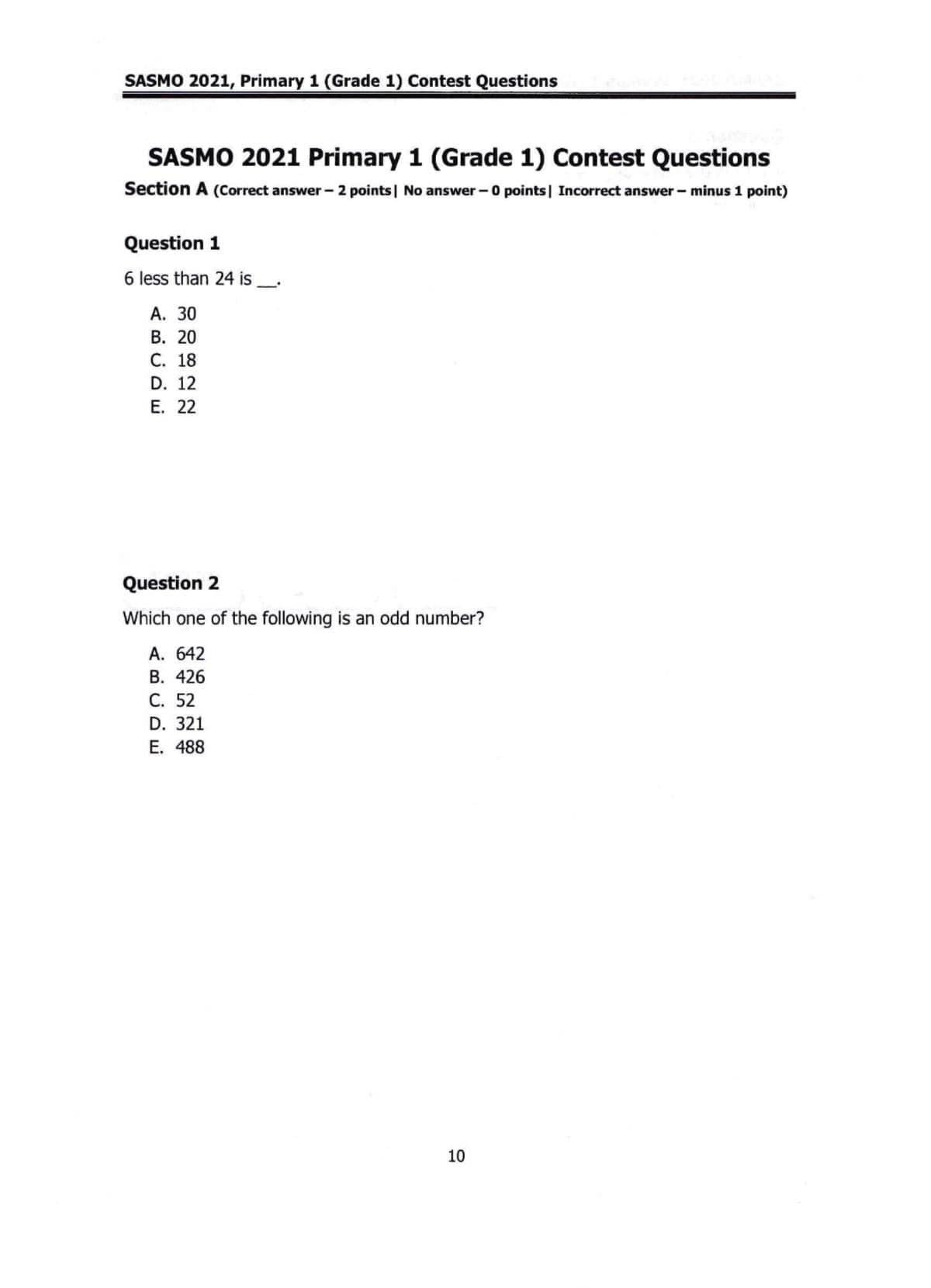 Singapore And Asian Schools Math Olympiad (SASMO) for Primary Levels